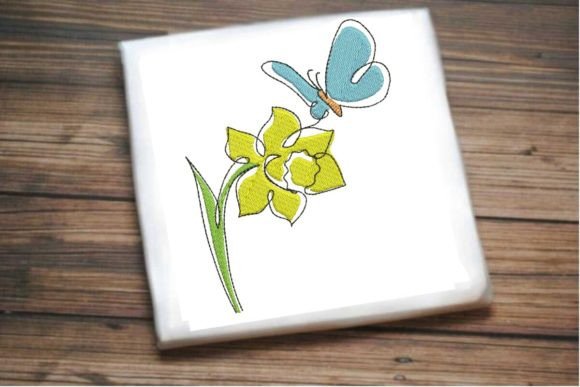 Elegant Daffodil and Butterfly Embroidery Design