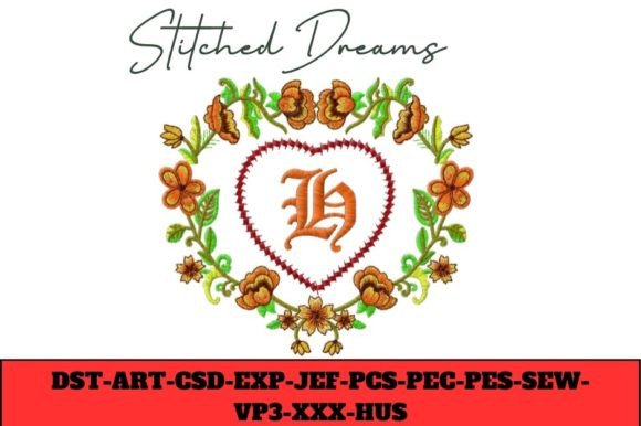 Floral Heart Letter H: A Charming Embroidery Design