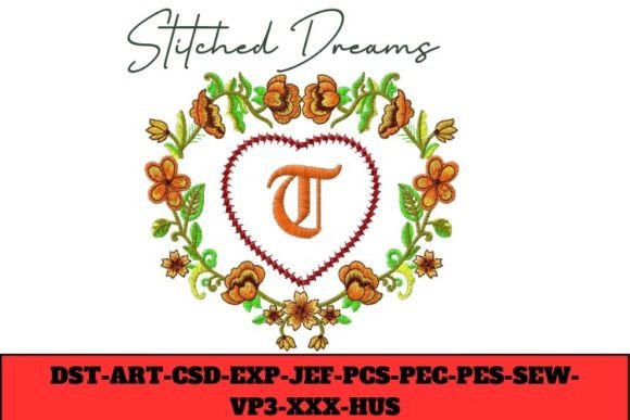 Floral Heart Letter T: A Perfect Seasonal Embroidery